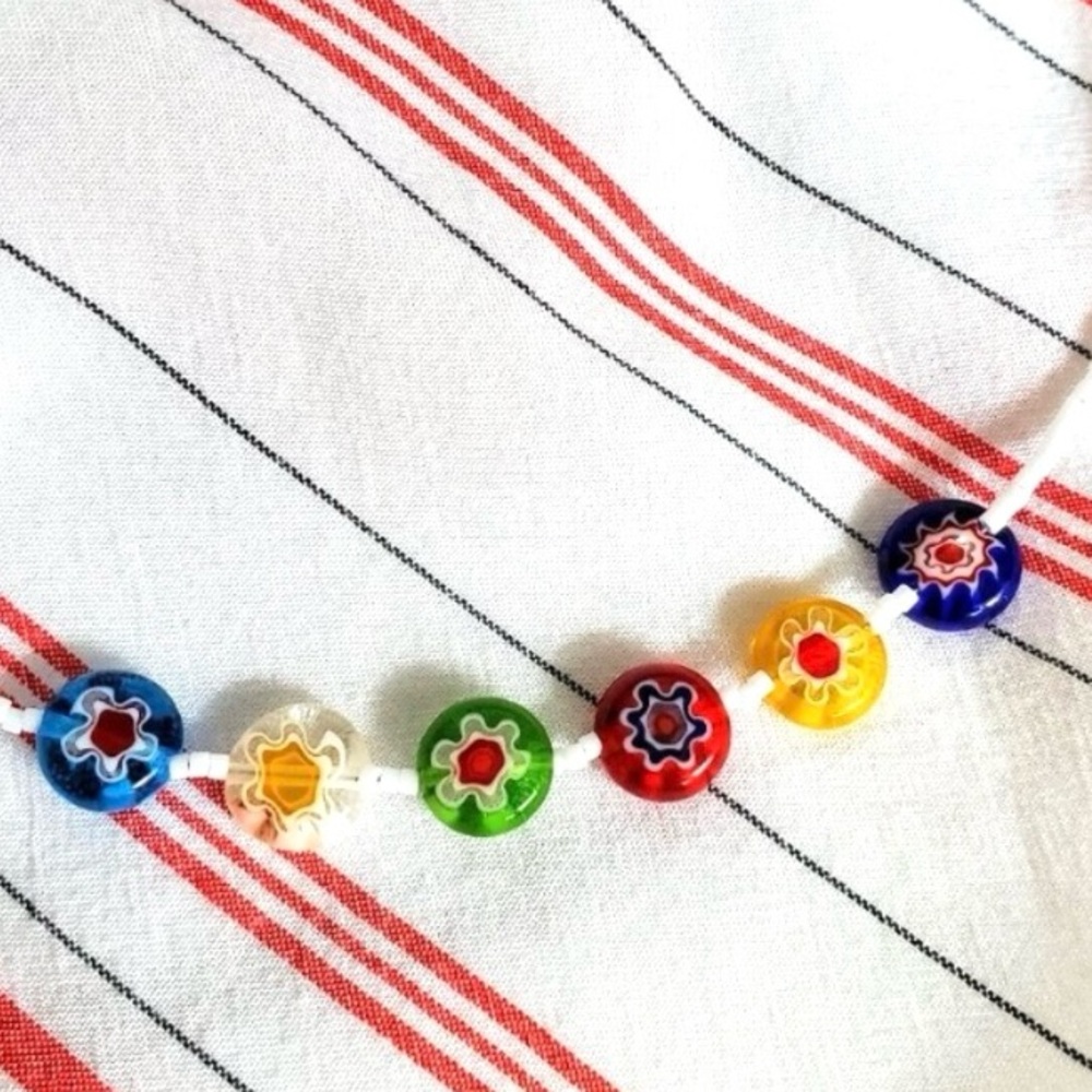 Lampwork Glass Floral Beaded Choker Necklace